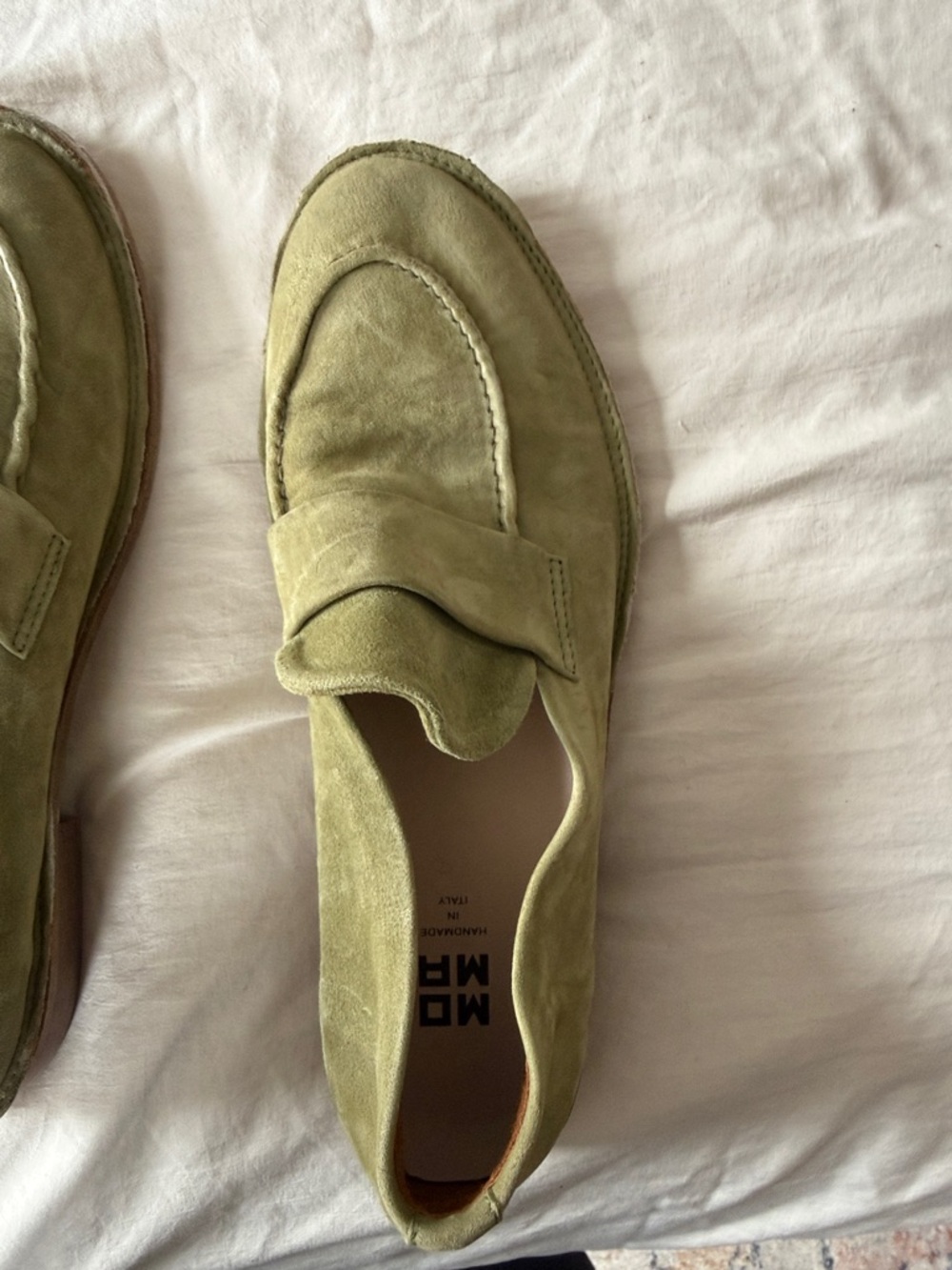 Women’s Italian Suede Penny Loafers in Olive Green - Picture 5 of 8
